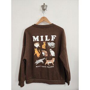 BrandMakers Group brown MILF funny cat sweatshirt L